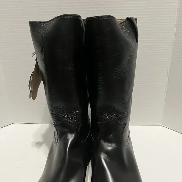 VINTAGE Justin 8462 Roper Black Calfskin Leather Cowboy Boots USA Mens 13D - NWT
